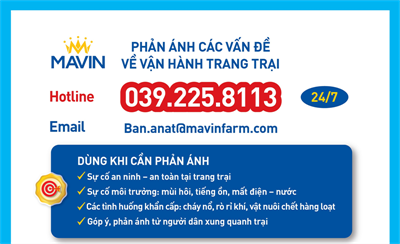 Kênh tiếp nhận phản ánh về vận hành trang trại Mavin