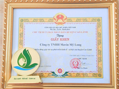 Mavin được UBND Huyện Cao Lãnh vinh danh nhân Ngày Doanh Nhân VN