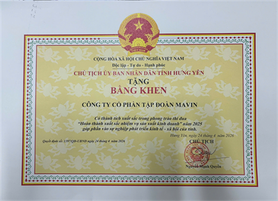 Tập đoàn Mavin vinh dự nhận Bằng khen từ UBND tỉnh Hưng Yên